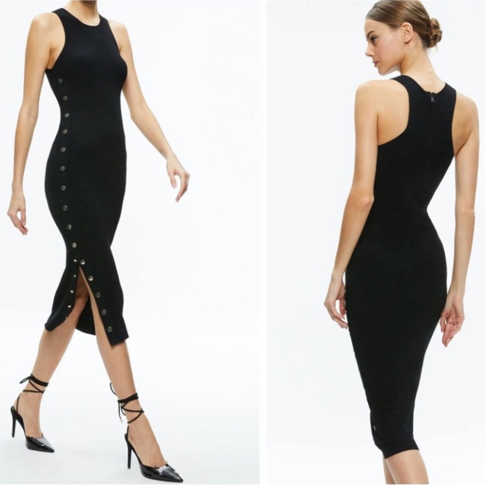 Alice + Olivia Black Sleeveless Midi Dress with Side Snap & Front Slit